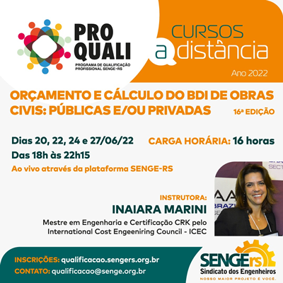 Curso Orçamento e Cálculo do BDI de Obras Civis: Públicas e/ou Privadas 